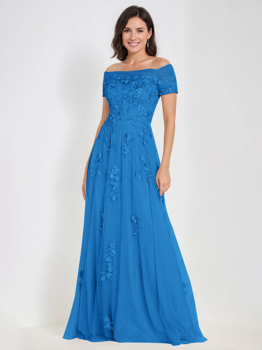 A Line Off The Shoulder Sleeveless Mother Of The Bride Groom Dresses With Appliques