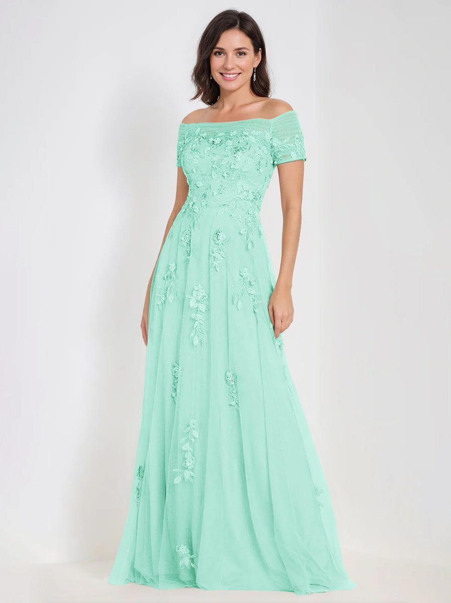 A Line Off The Shoulder Sleeveless Mother Of The Bride Groom Dresses With Appliques