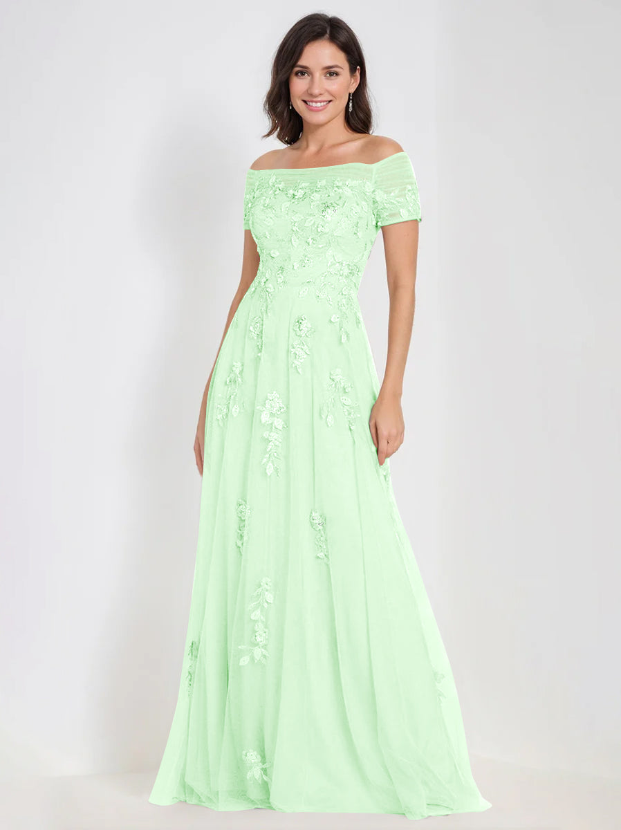 A Line Off The Shoulder Sleeveless Mother Of The Bride Groom Dresses With Appliques
