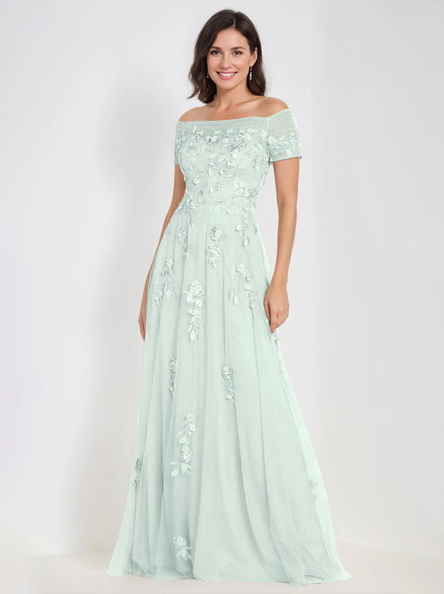 A Line Off The Shoulder Sleeveless Mother Of The Bride Groom Dresses With Appliques