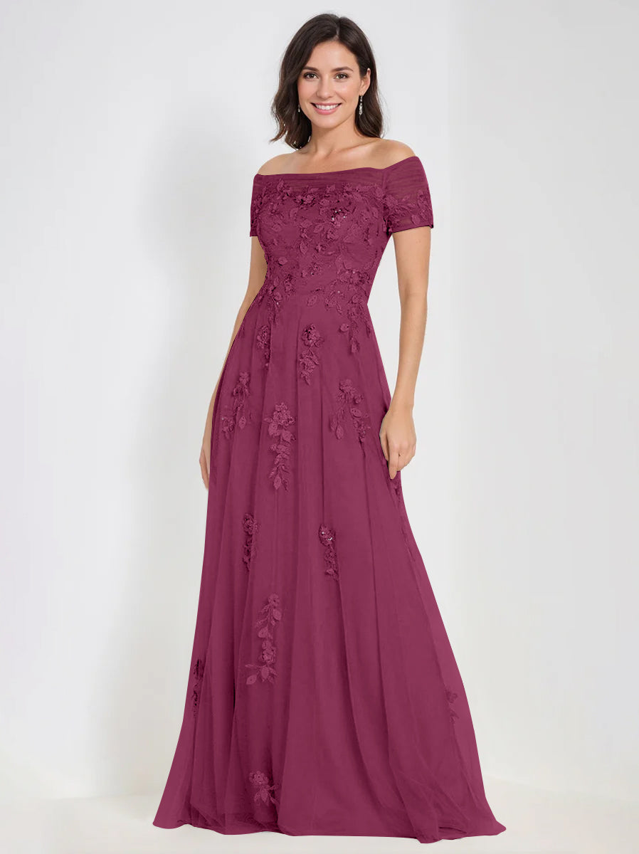 A Line Off The Shoulder Sleeveless Mother Of The Bride Groom Dresses With Appliques