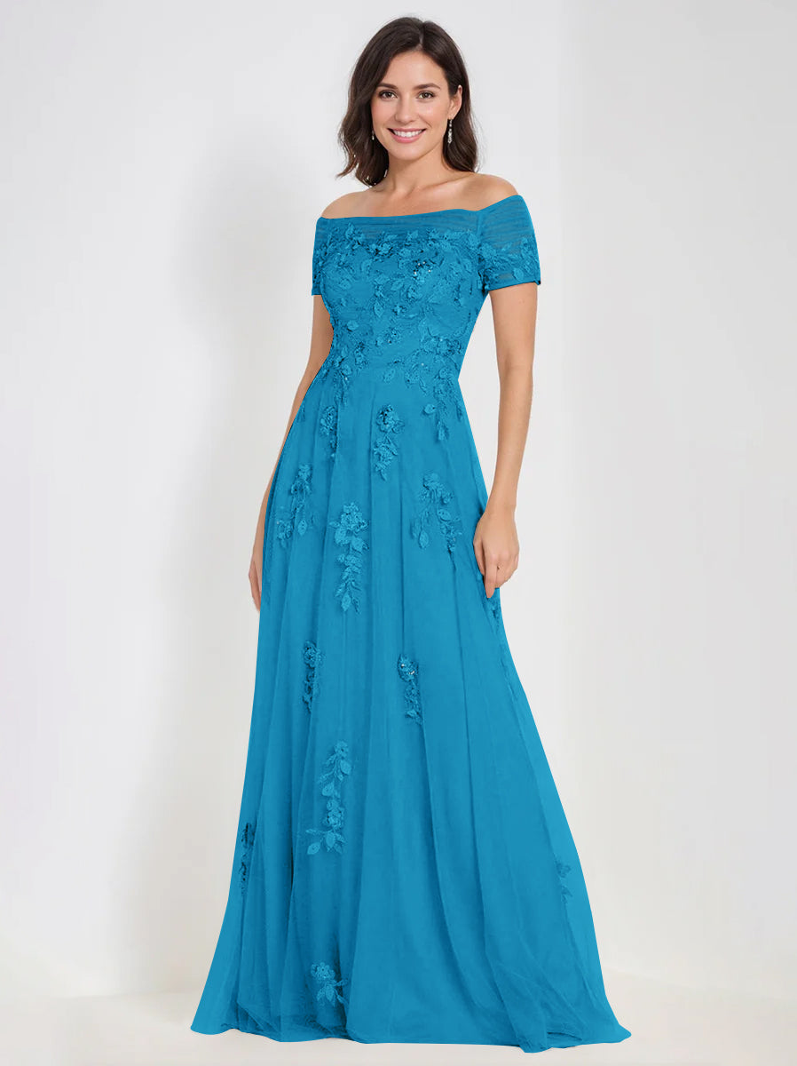A Line Off The Shoulder Sleeveless Mother Of The Bride Groom Dresses With Appliques