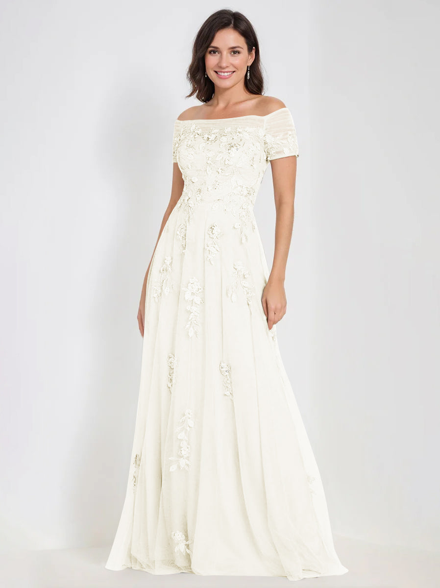 A Line Off The Shoulder Sleeveless Mother Of The Bride Groom Dresses With Appliques