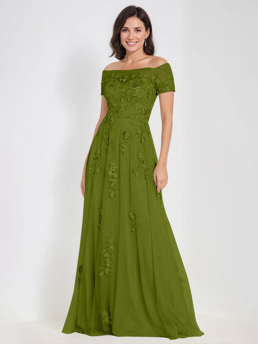 A Line Off The Shoulder Sleeveless Mother Of The Bride Groom Dresses With Appliques