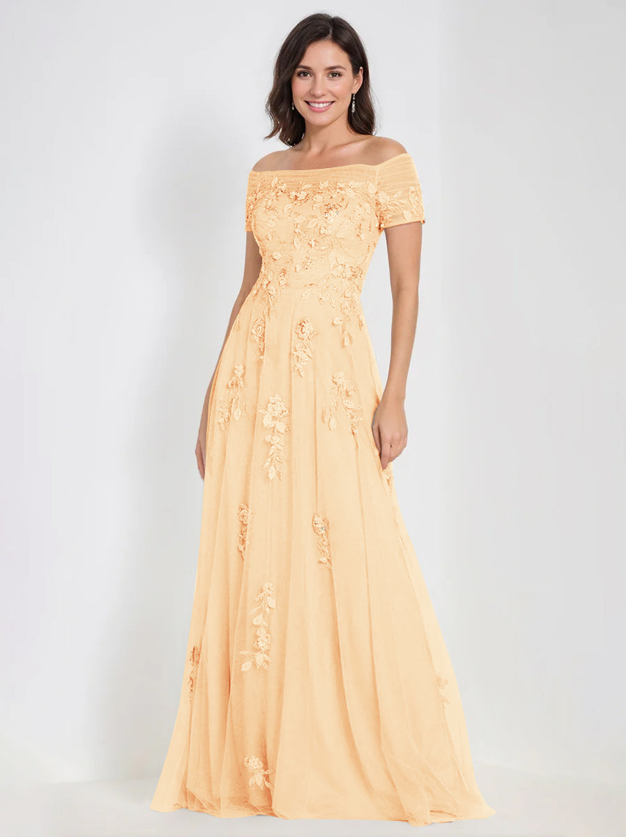 A Line Off The Shoulder Sleeveless Mother Of The Bride Groom Dresses With Appliques