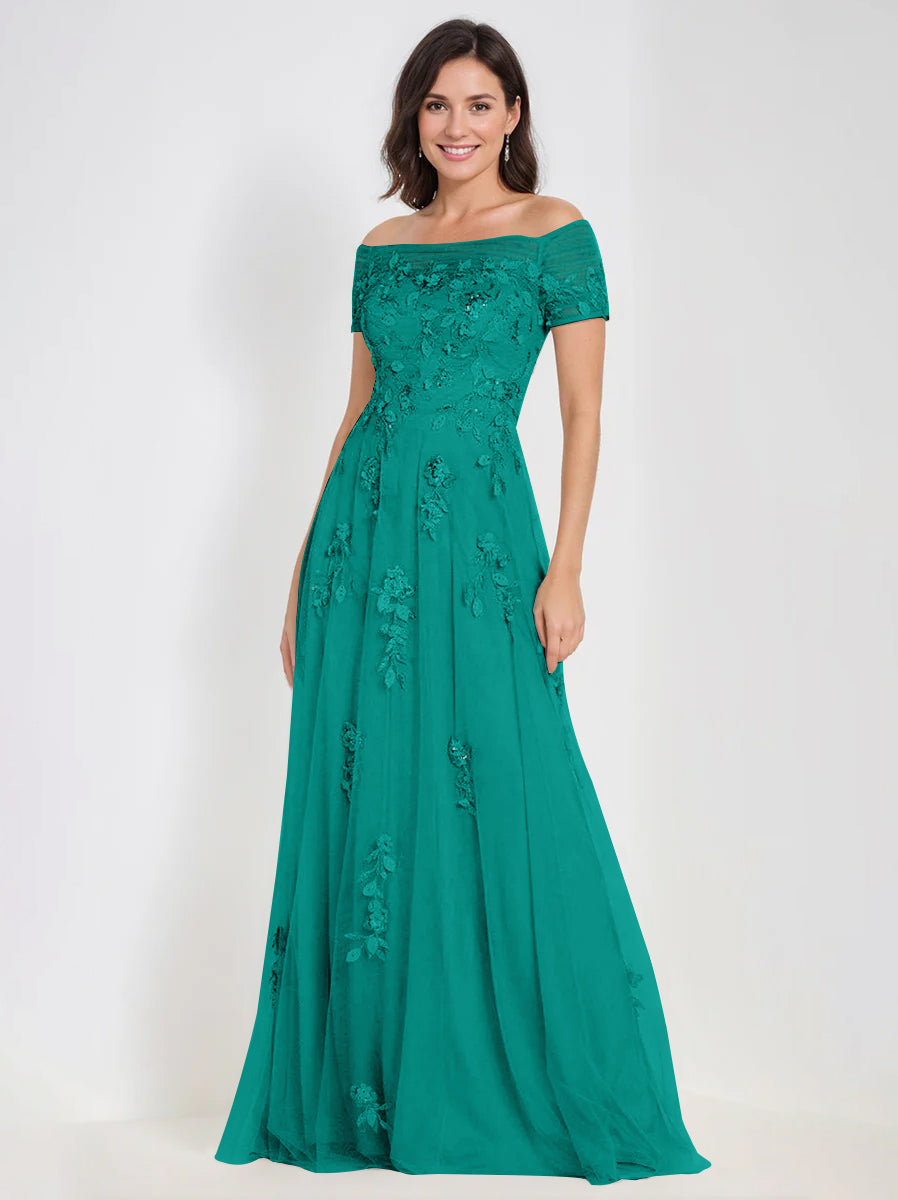 A Line Off The Shoulder Sleeveless Mother Of The Bride Groom Dresses With Appliques