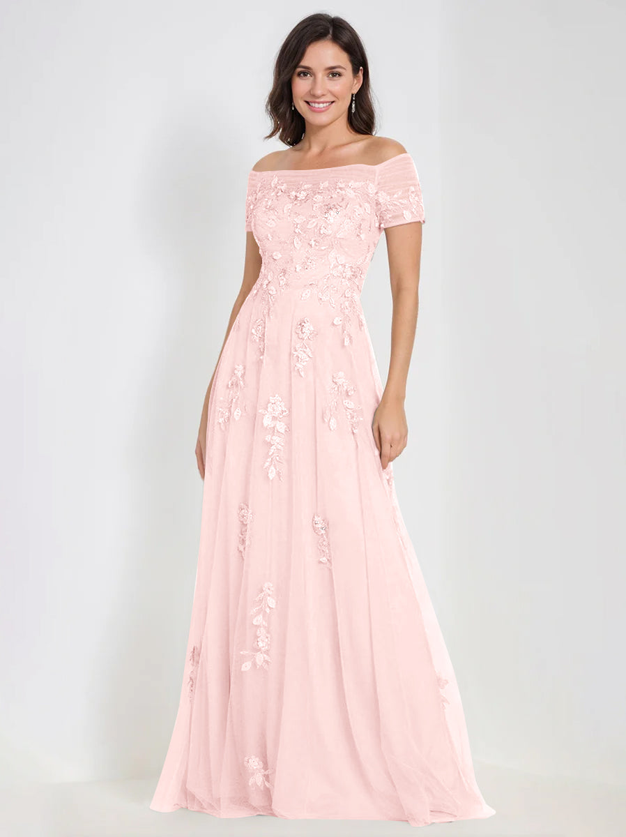 A Line Off The Shoulder Sleeveless Mother Of The Bride Groom Dresses With Appliques