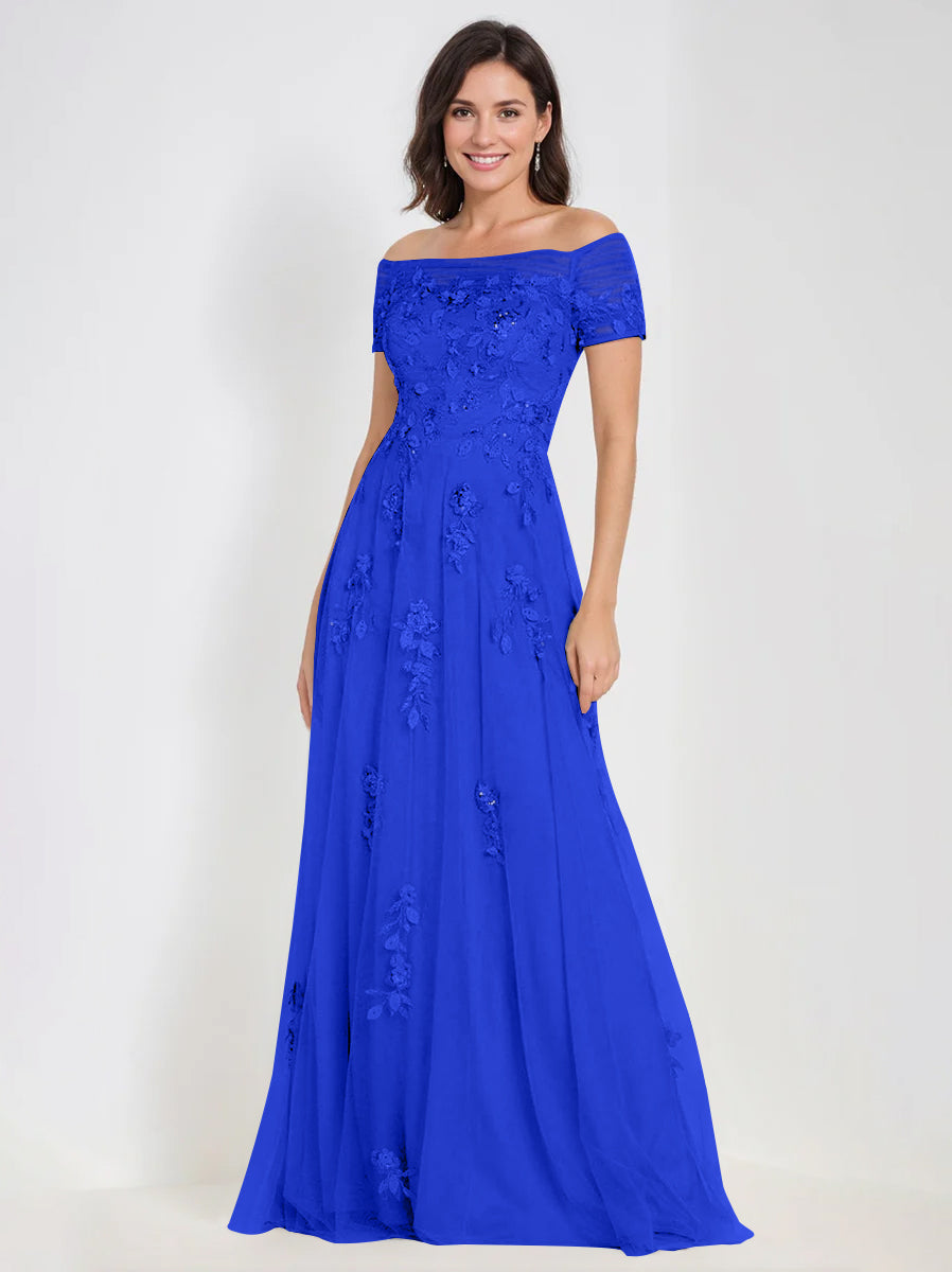 A Line Off The Shoulder Sleeveless Mother Of The Bride Groom Dresses With Appliques