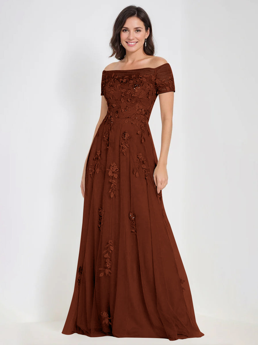 A Line Off The Shoulder Sleeveless Mother Of The Bride Groom Dresses With Appliques