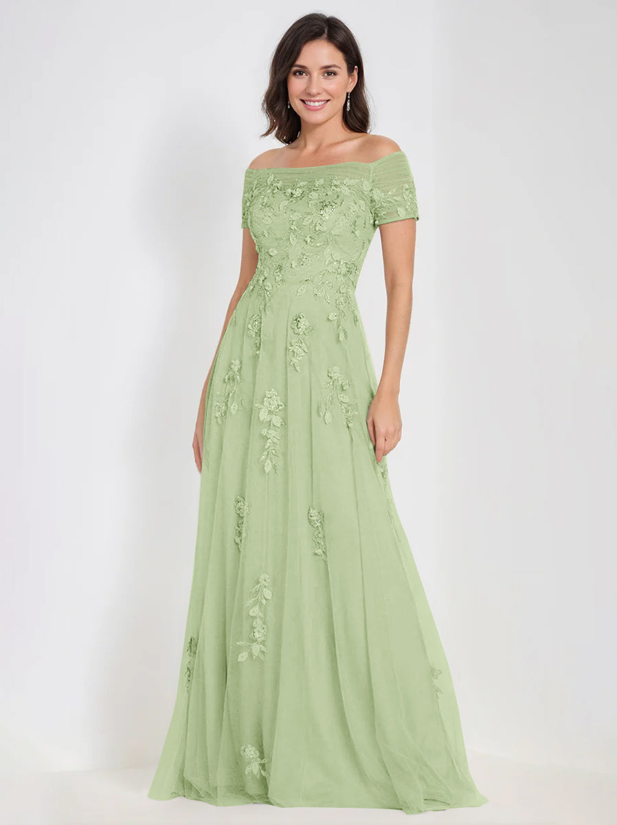 A Line Off The Shoulder Sleeveless Mother Of The Bride Groom Dresses With Appliques
