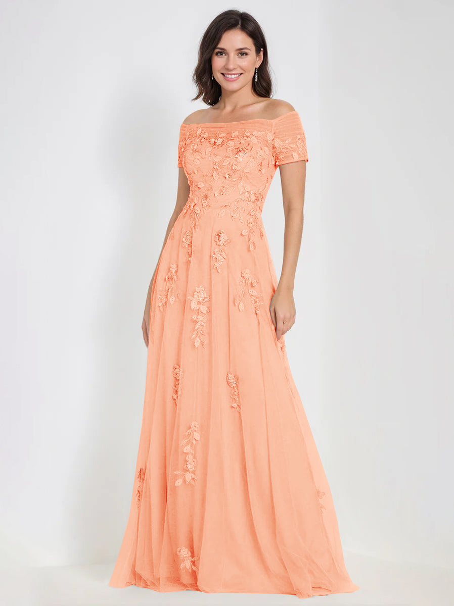 A Line Off The Shoulder Sleeveless Mother Of The Bride Groom Dresses With Appliques