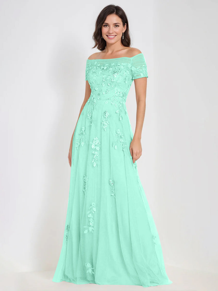 A Line Off The Shoulder Sleeveless Mother Of The Bride Groom Dresses With Appliques