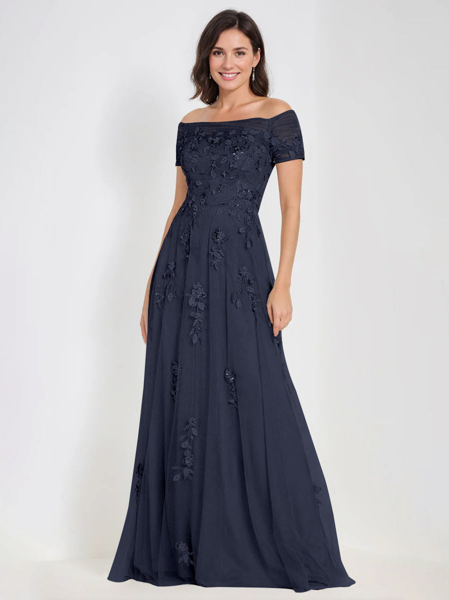 A Line Off The Shoulder Sleeveless Mother Of The Bride Groom Dresses With Appliques
