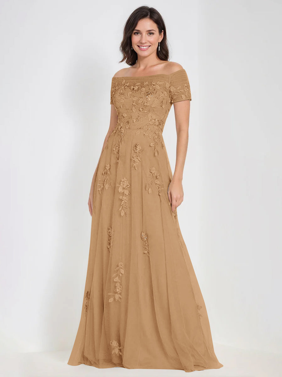 A Line Off The Shoulder Sleeveless Mother Of The Bride Groom Dresses With Appliques