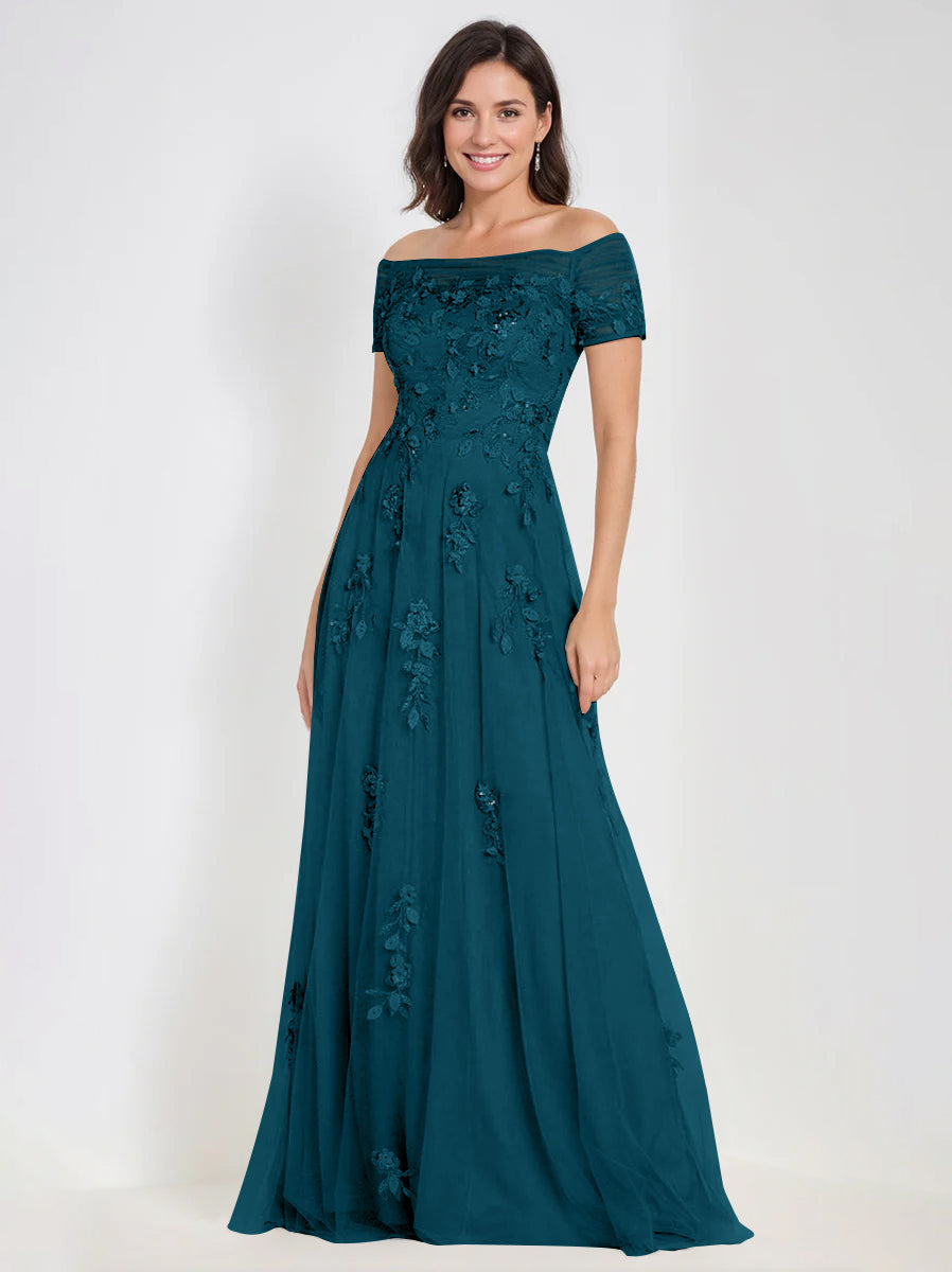 A Line Off The Shoulder Sleeveless Mother Of The Bride Groom Dresses With Appliques