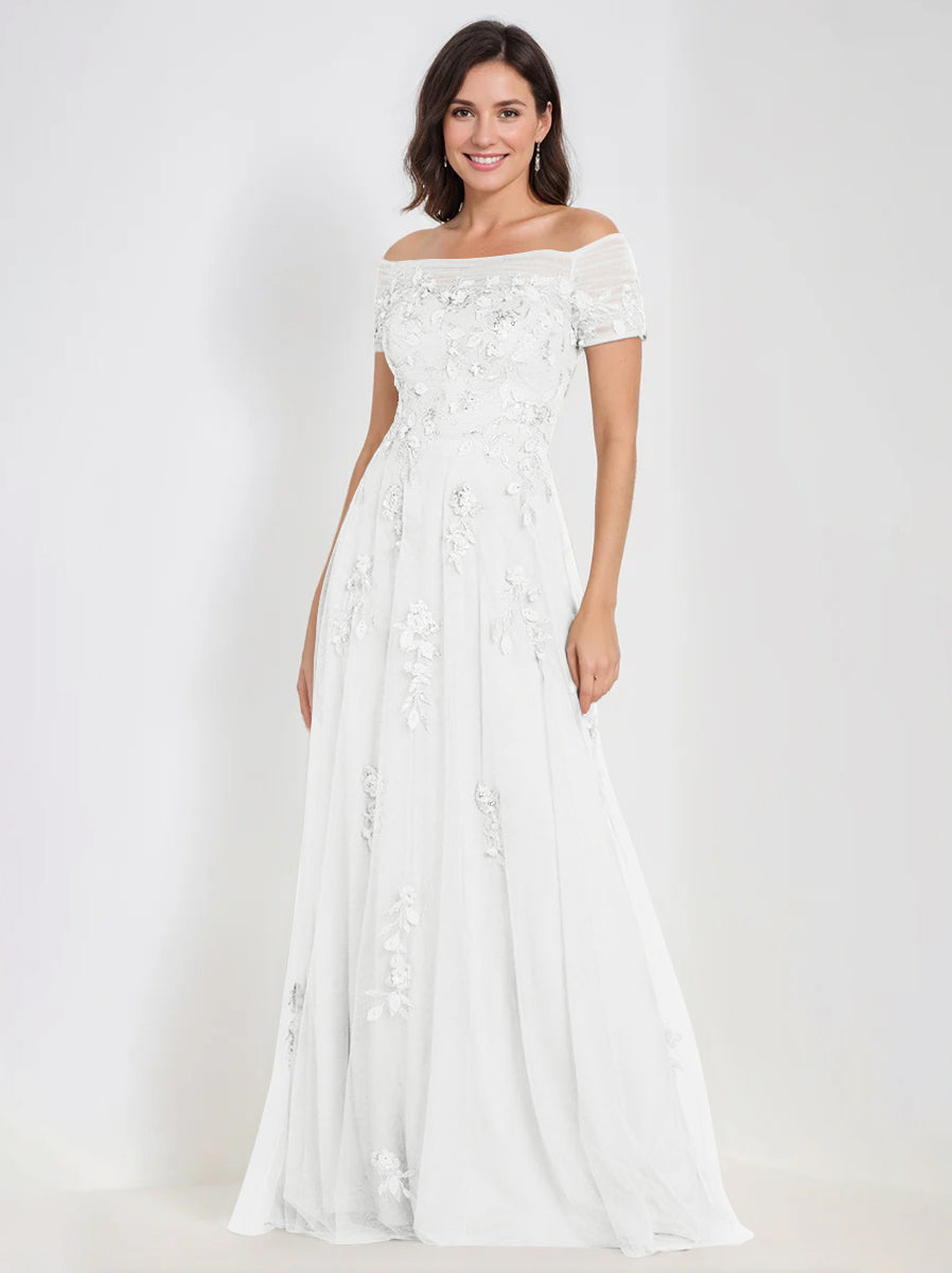 A Line Off The Shoulder Sleeveless Mother Of The Bride Groom Dresses With Appliques