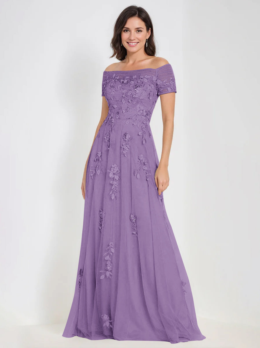A Line Off The Shoulder Sleeveless Mother Of The Bride Groom Dresses With Appliques