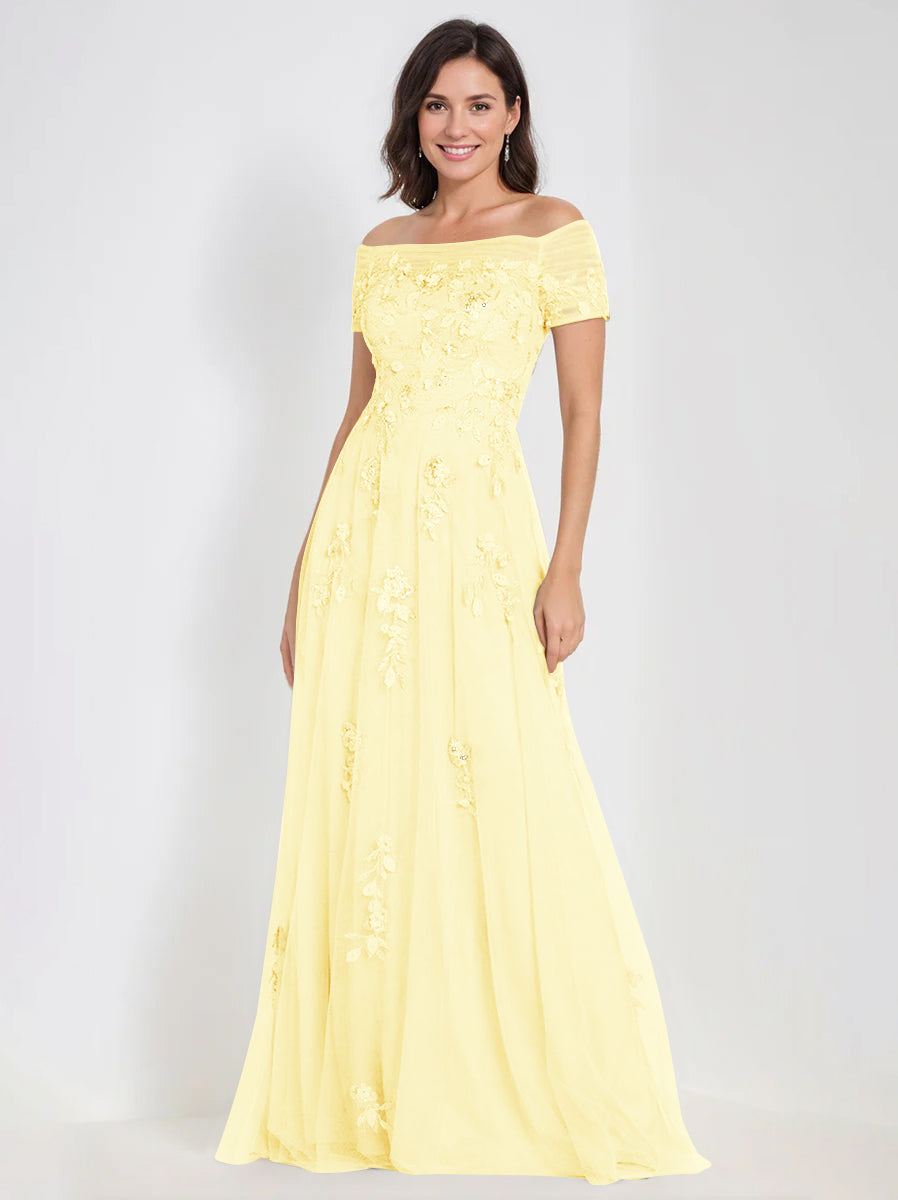 A Line Off The Shoulder Sleeveless Mother Of The Bride Groom Dresses With Appliques