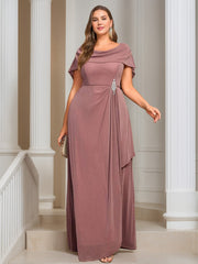 A Line Princess Scoop Neck Short Sleeves Floor Length Plus Size Mother Of The Bride Dresses With Ruffles Sequins
