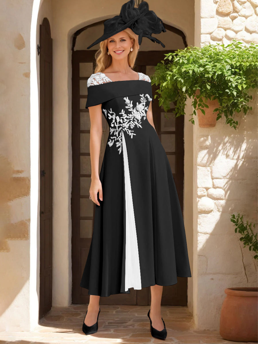 A Line Princess Square Neck Short Sleeves Mother Of The Bride Dresses With Ruffles Appliques