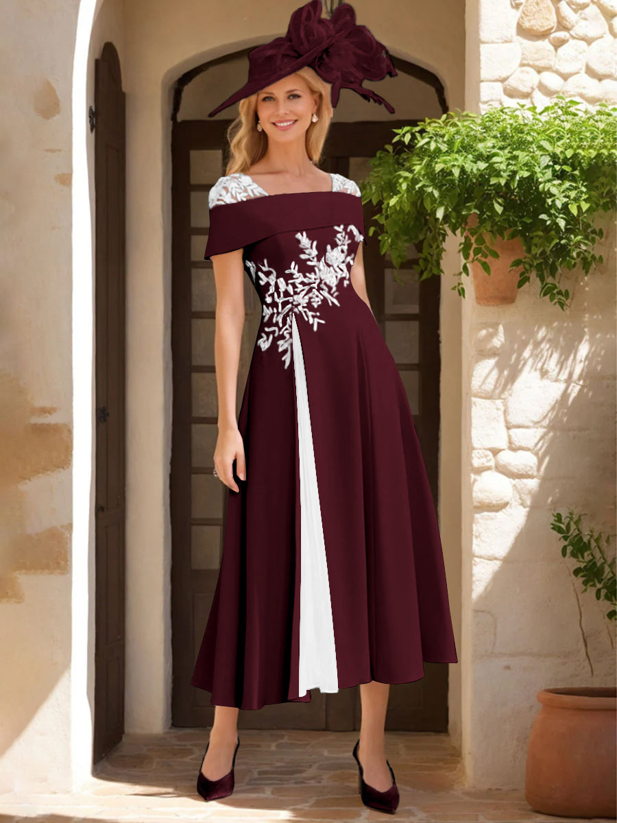 A Line Princess Square Neck Short Sleeves Mother Of The Bride Dresses With Ruffles Appliques