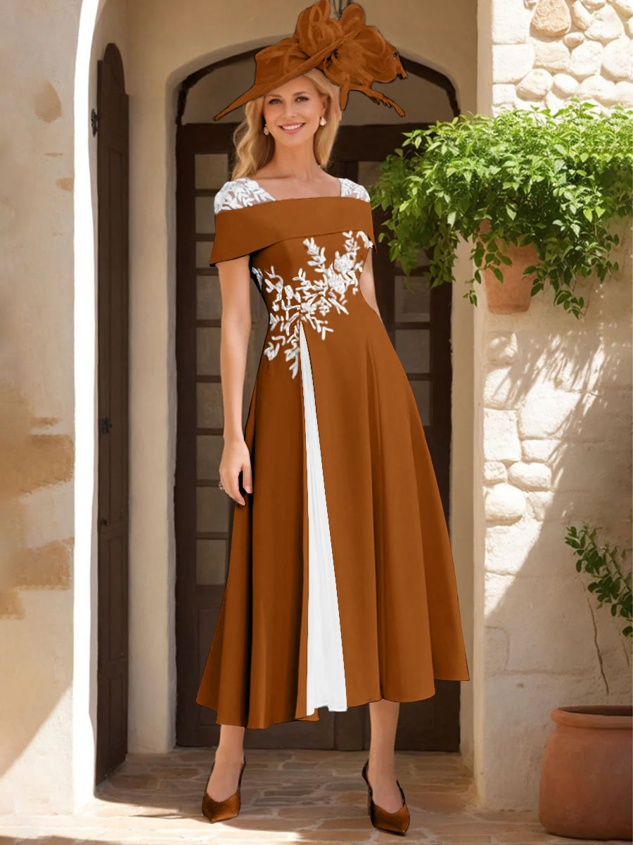 A Line Princess Square Neck Short Sleeves Mother Of The Bride Dresses With Ruffles Appliques