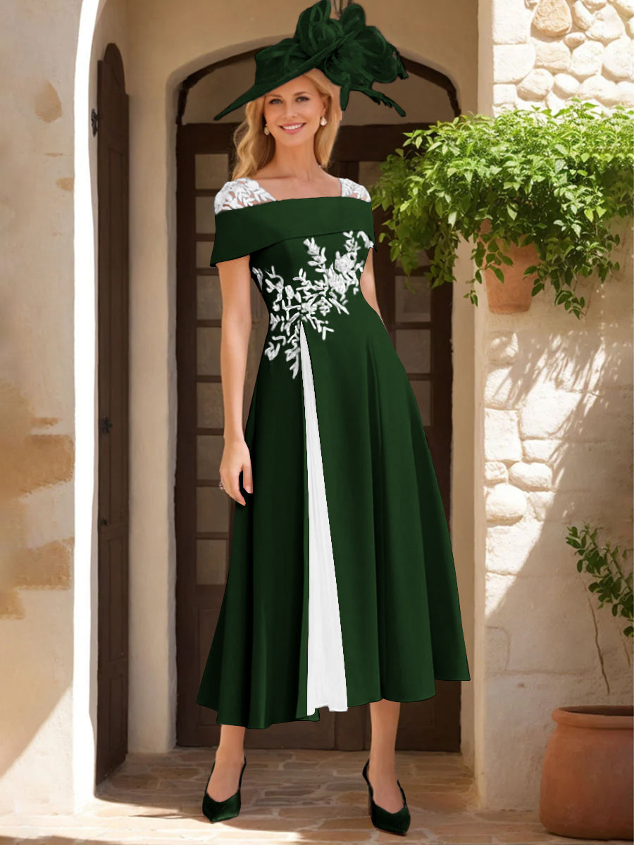 A Line Princess Square Neck Short Sleeves Mother Of The Bride Dresses With Ruffles Appliques