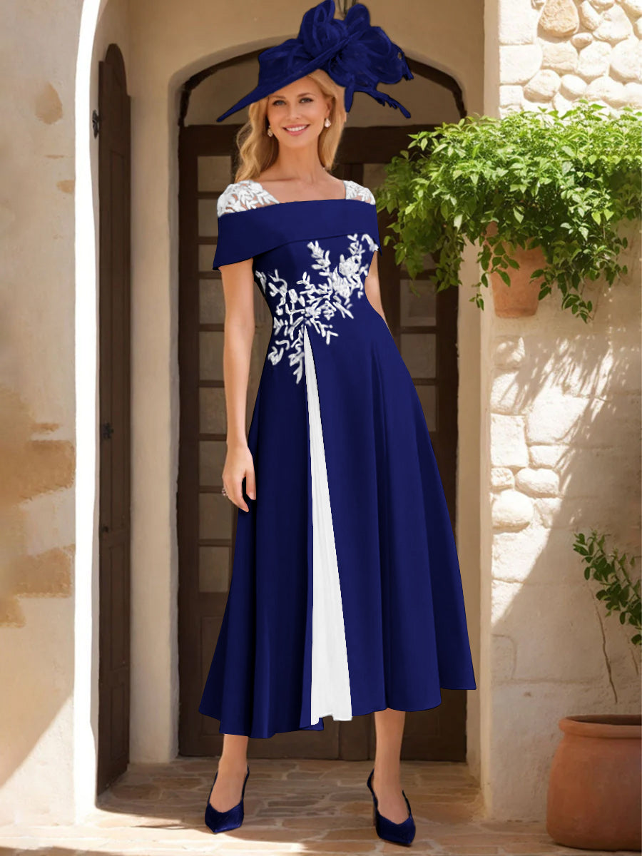 A Line Princess Square Neck Short Sleeves Mother Of The Bride Dresses With Ruffles Appliques