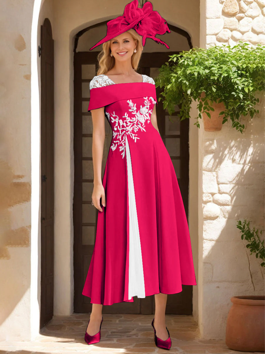 A Line Princess Square Neck Short Sleeves Mother Of The Bride Dresses With Ruffles Appliques