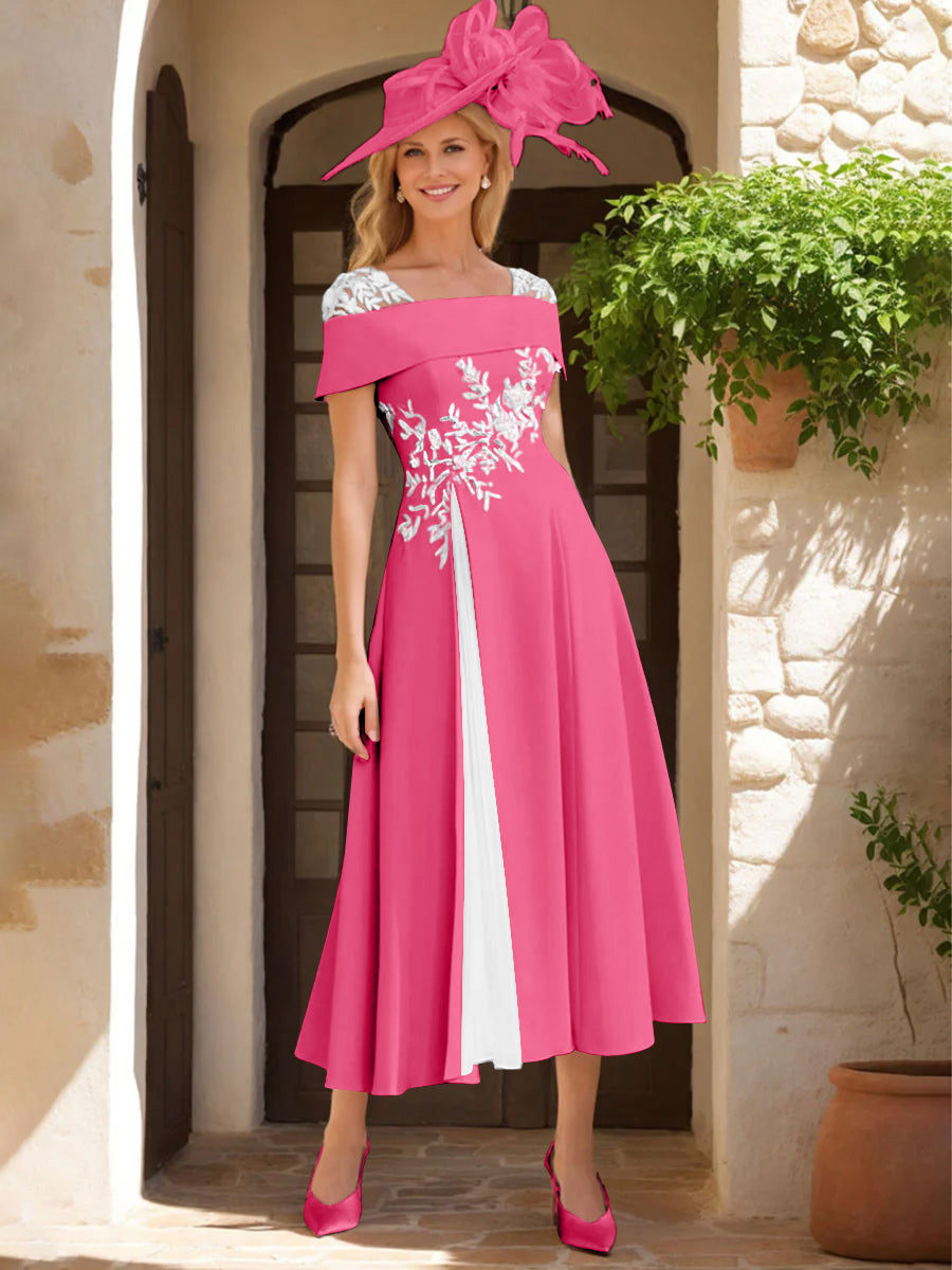 A Line Princess Square Neck Short Sleeves Mother Of The Bride Dresses With Ruffles Appliques