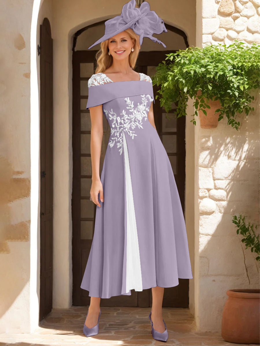 A Line Princess Square Neck Short Sleeves Mother Of The Bride Dresses With Ruffles Appliques