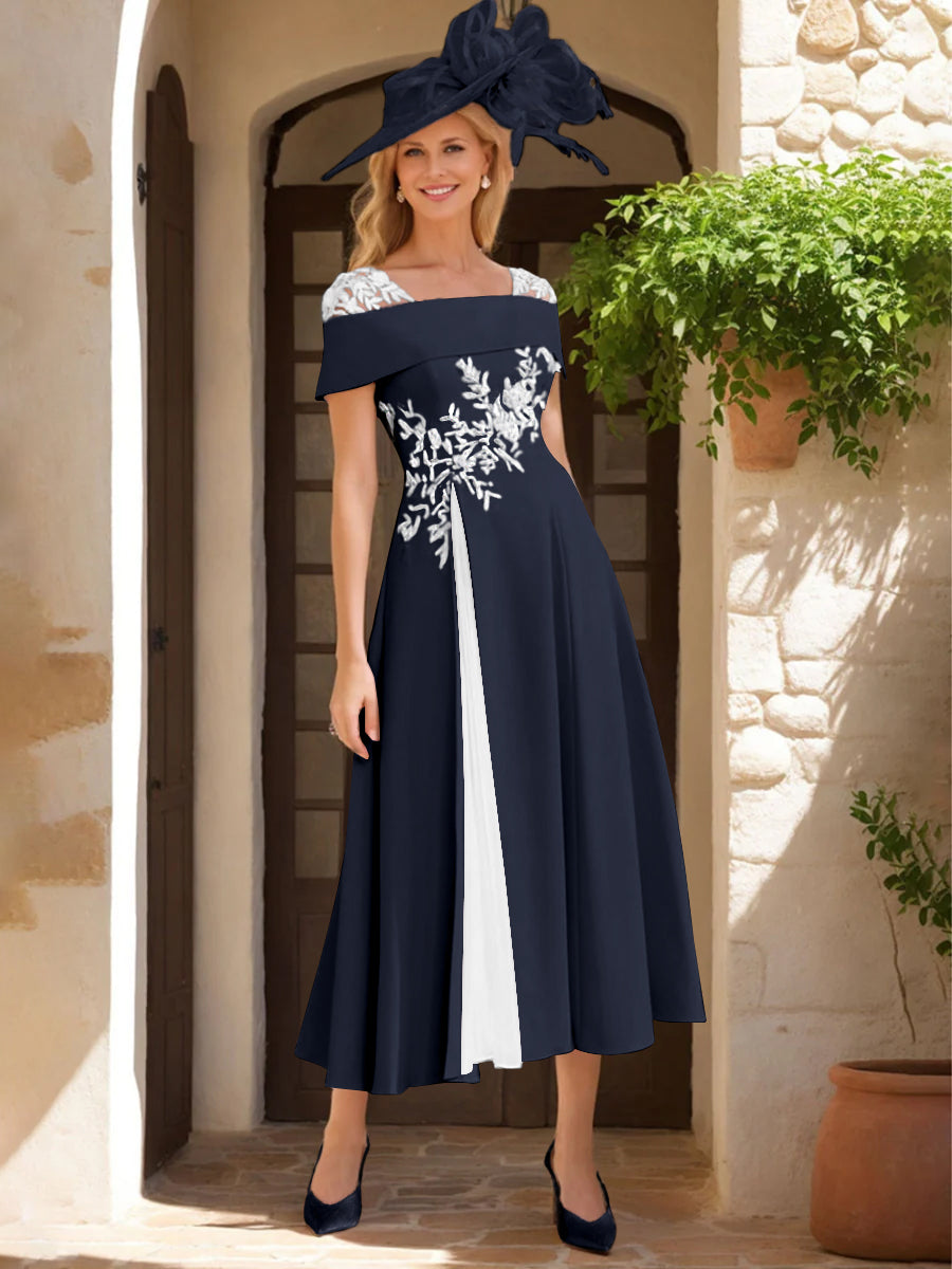 A Line Princess Square Neck Short Sleeves Mother Of The Bride Dresses With Ruffles Appliques
