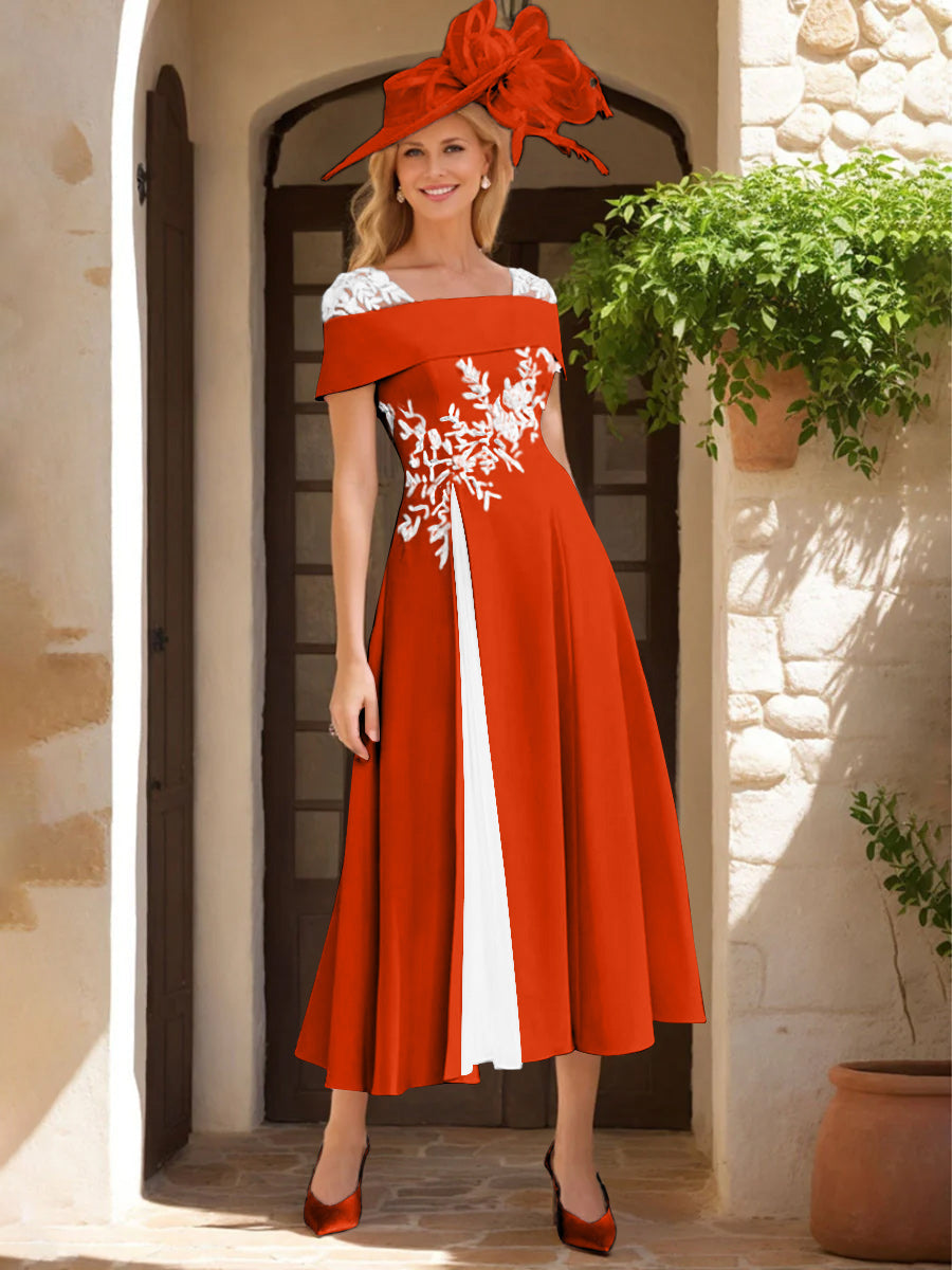 A Line Princess Square Neck Short Sleeves Mother Of The Bride Dresses With Ruffles Appliques