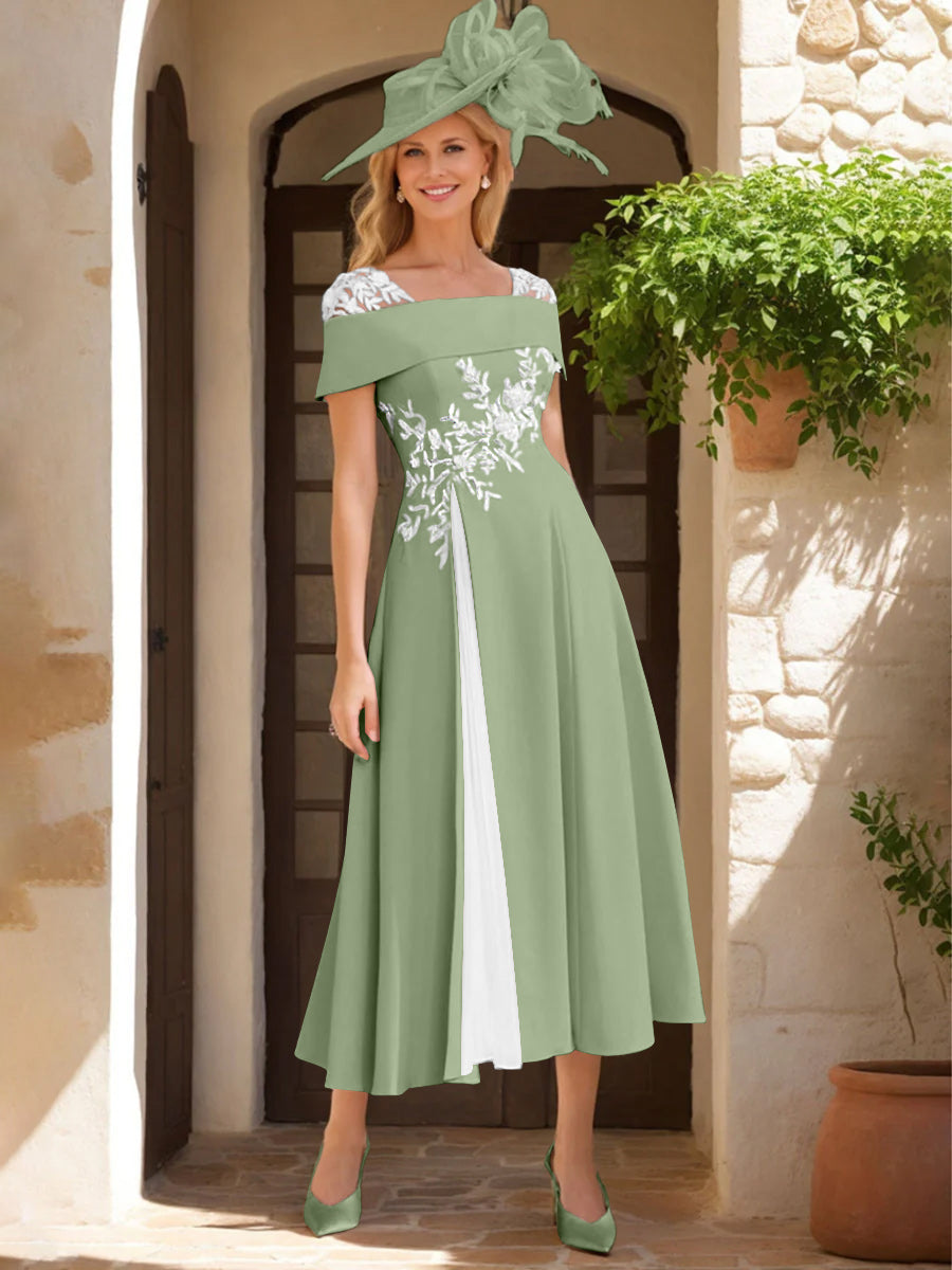 A Line Princess Square Neck Short Sleeves Mother Of The Bride Dresses With Ruffles Appliques
