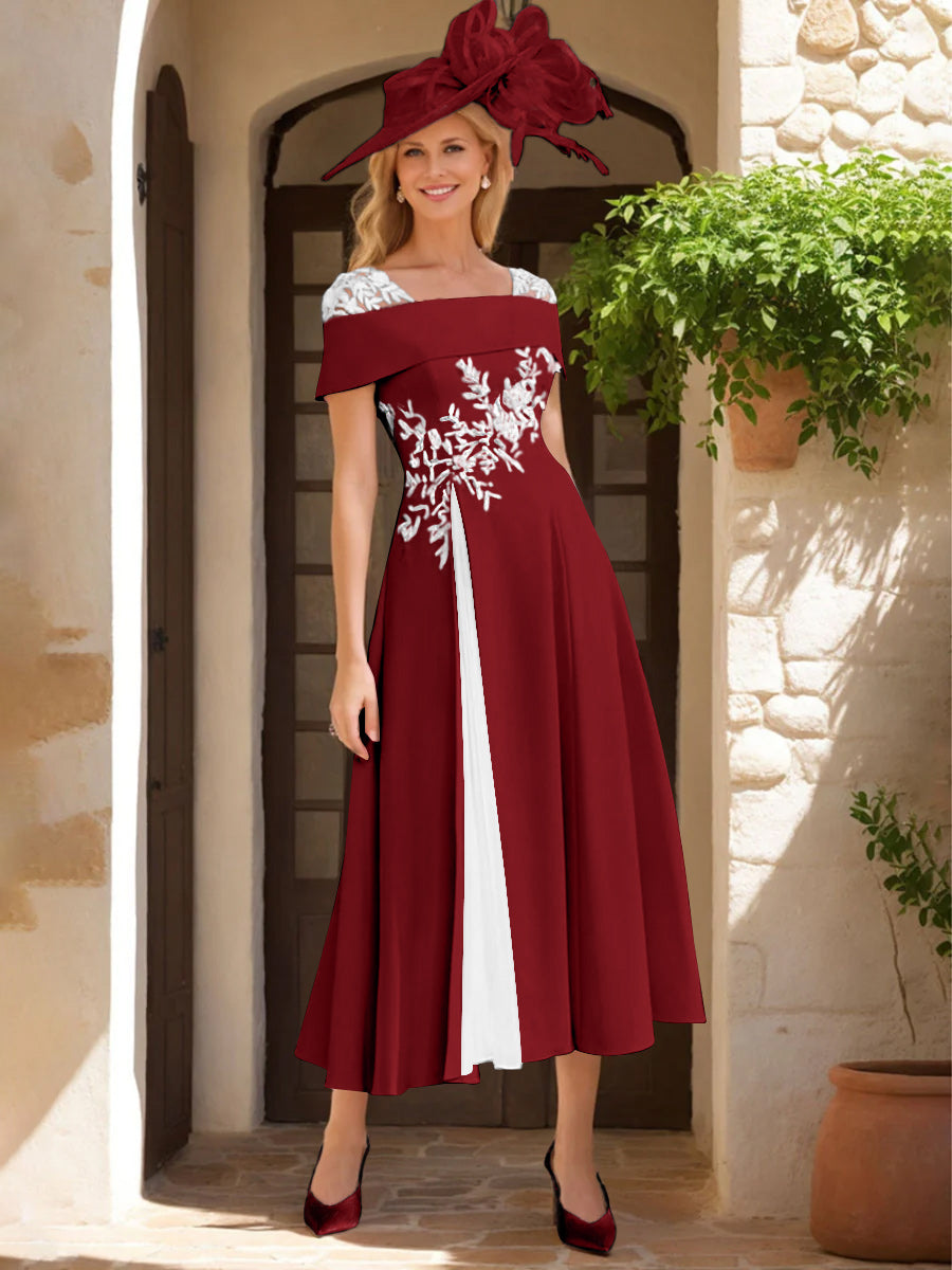 A Line Princess Square Neck Short Sleeves Mother Of The Bride Dresses With Ruffles Appliques