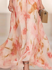 A Line Princess V Neck Short Sleeves Printed Floral Mother Of The Bride Dresses With Ruffles