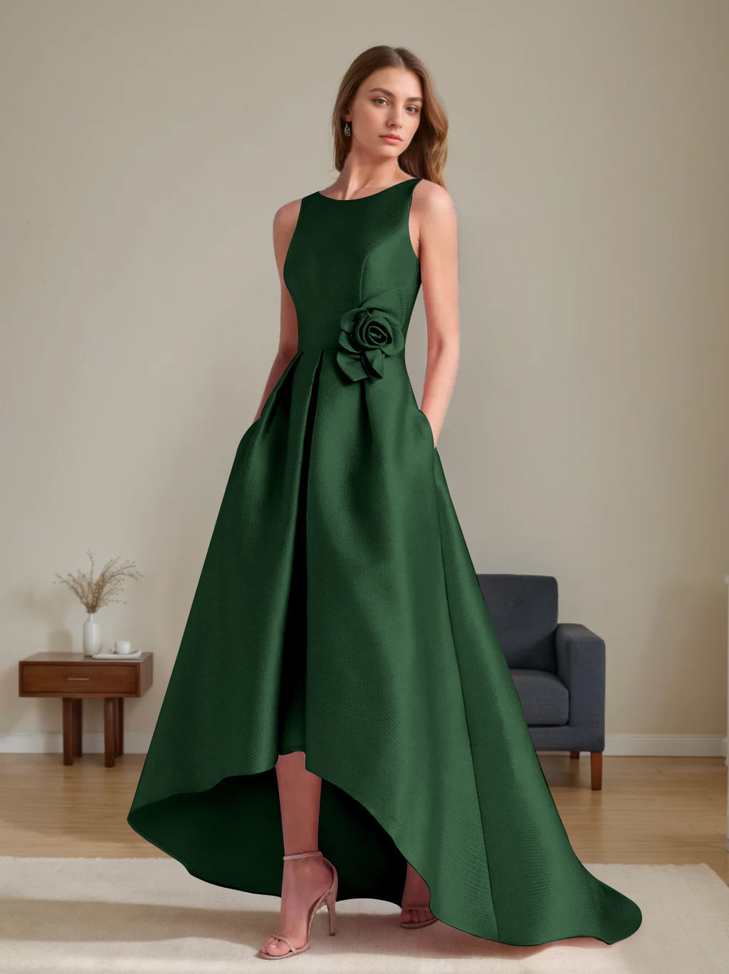 A Line Princess Scoop Sleeveless Asymmetrical Mother Of The Bride Groom Dresses With Flowers