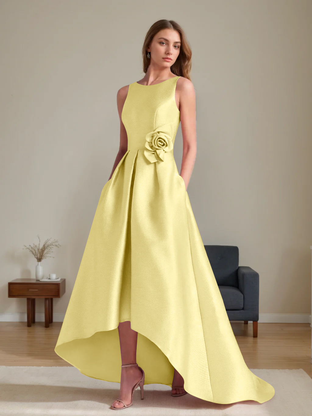 A Line Princess Scoop Sleeveless Asymmetrical Mother Of The Bride Groom Dresses With Flowers