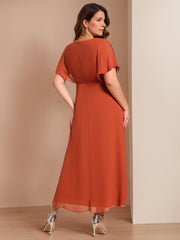 A Line Princess V Neck Short Sleeves Asymmetrical Plus Size Mother Of The Bride Dresses With Appliques
