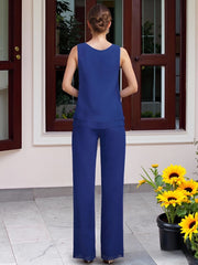 Chiffon 3 Pieces Floor Length Mother Of The Bride Pantsuits With Jacket Beadings