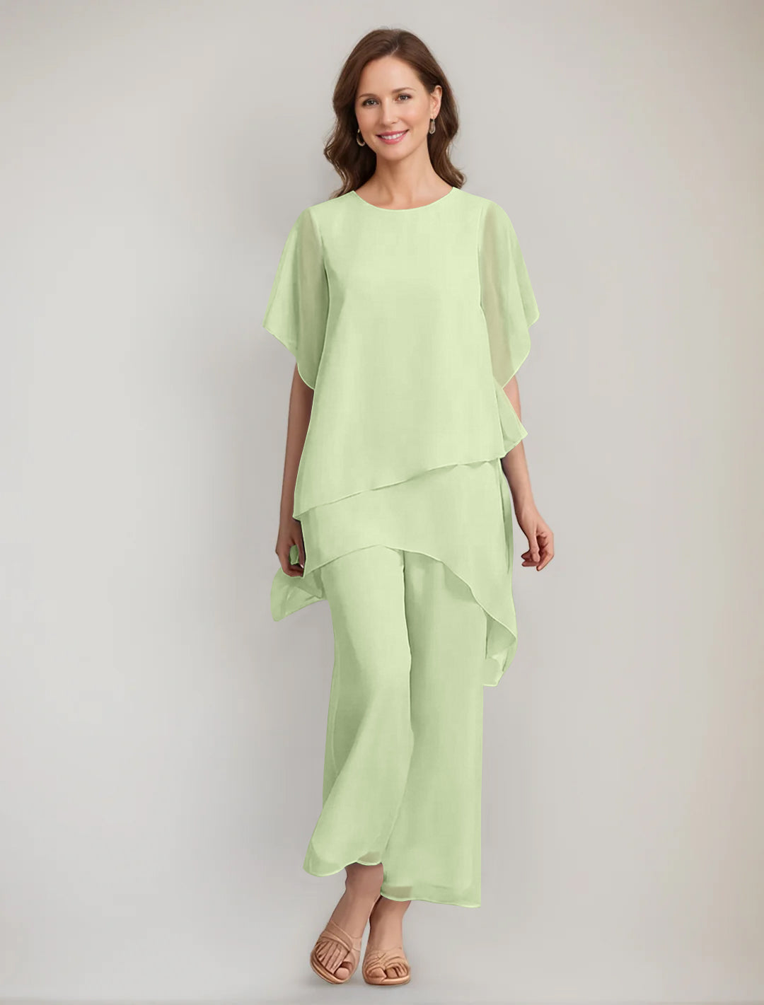 2 Pieces Scoop 1 2 Sleeves Ankle Length Asymmetrical Mother Of The Bride Pantsuits With Button