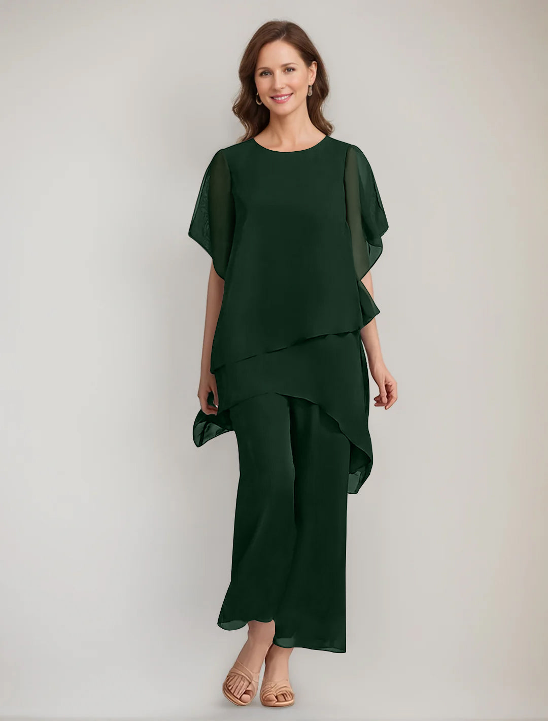 2 Pieces Scoop 1 2 Sleeves Ankle Length Asymmetrical Mother Of The Bride Pantsuits With Button