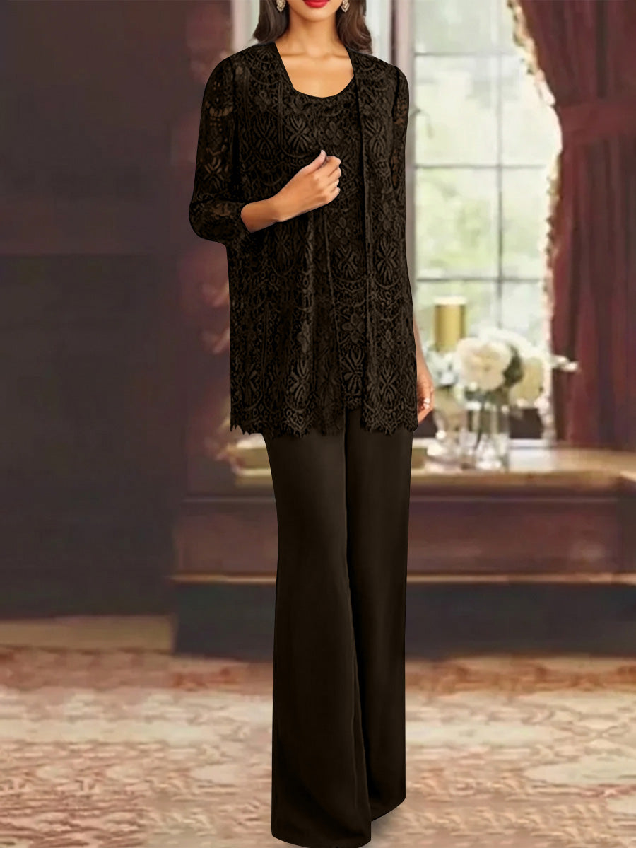 Chiffon Lace Scoop Ankle Length Mother Of The Bride Pantsuits With Jacket