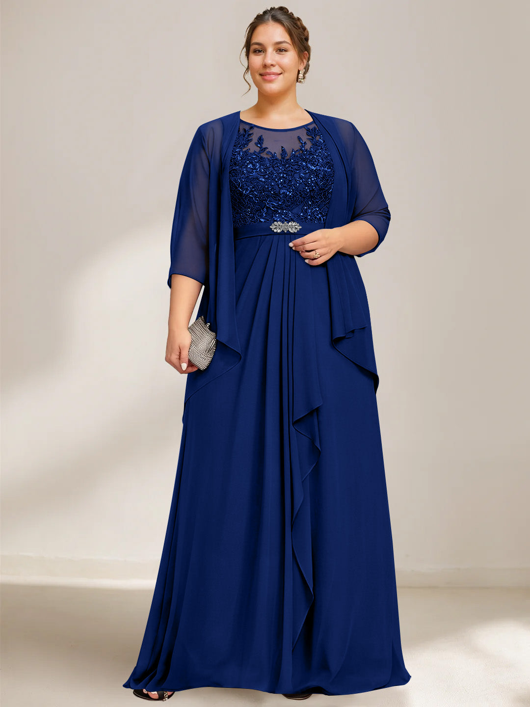 A Line Princess Scoop Plus Size Mother Of The Bride Dresses Chiffon Lace With Wrap Jacket