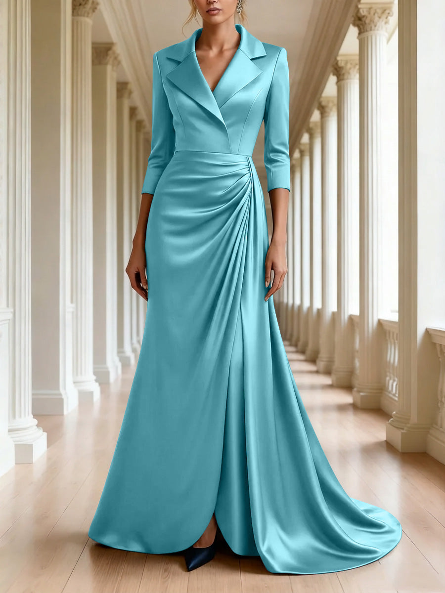 Trumpet Mermaid 3 4 Sleeves V Neck Mother Of The Bride Dresses Floor Length