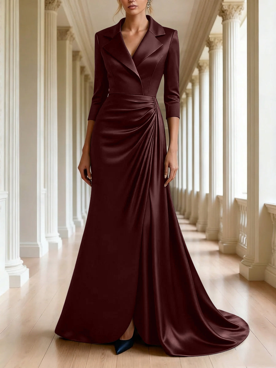 Trumpet Mermaid 3 4 Sleeves V Neck Mother Of The Bride Dresses Floor Length