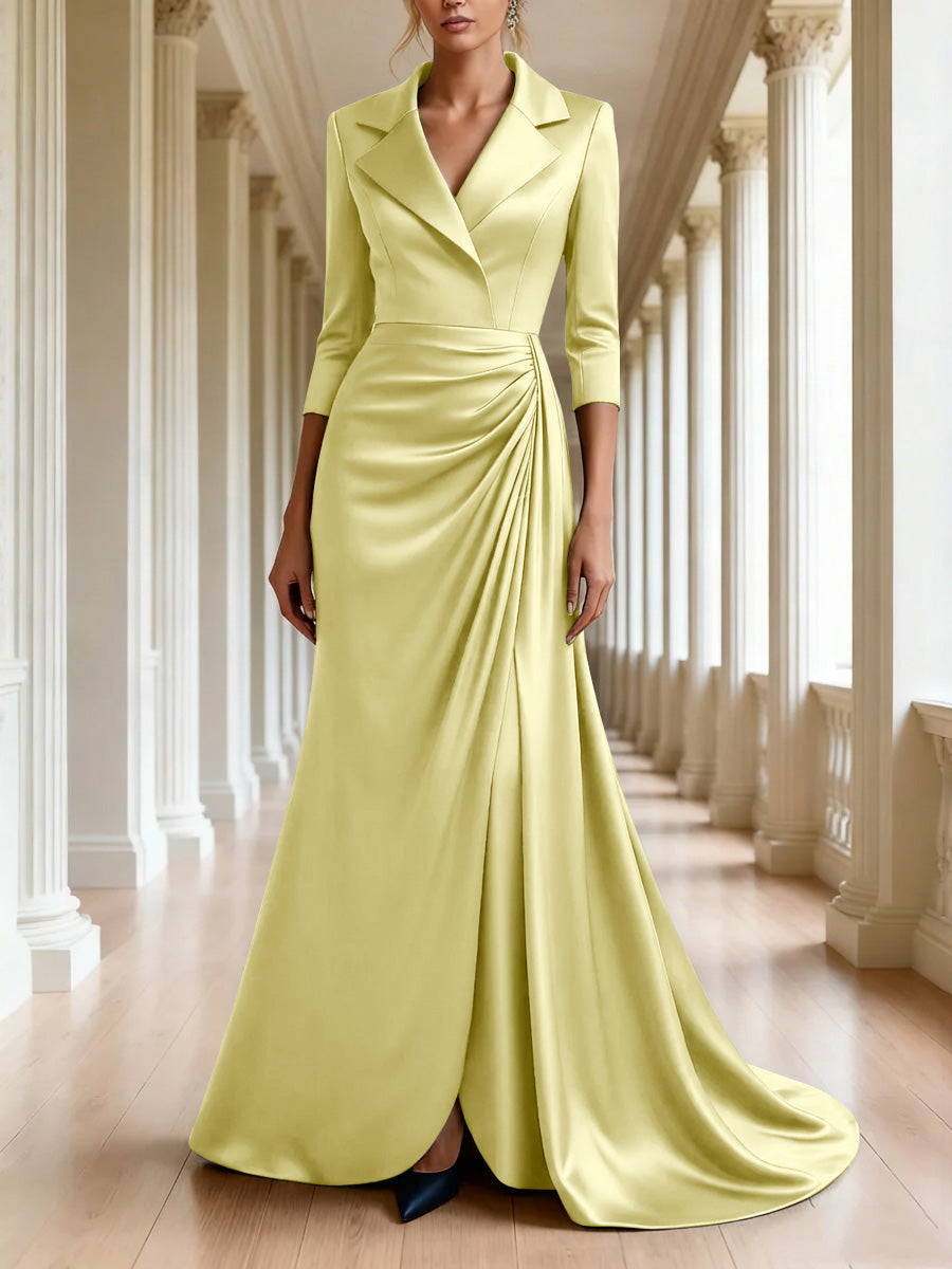 Trumpet Mermaid 3 4 Sleeves V Neck Mother Of The Bride Dresses Floor Length
