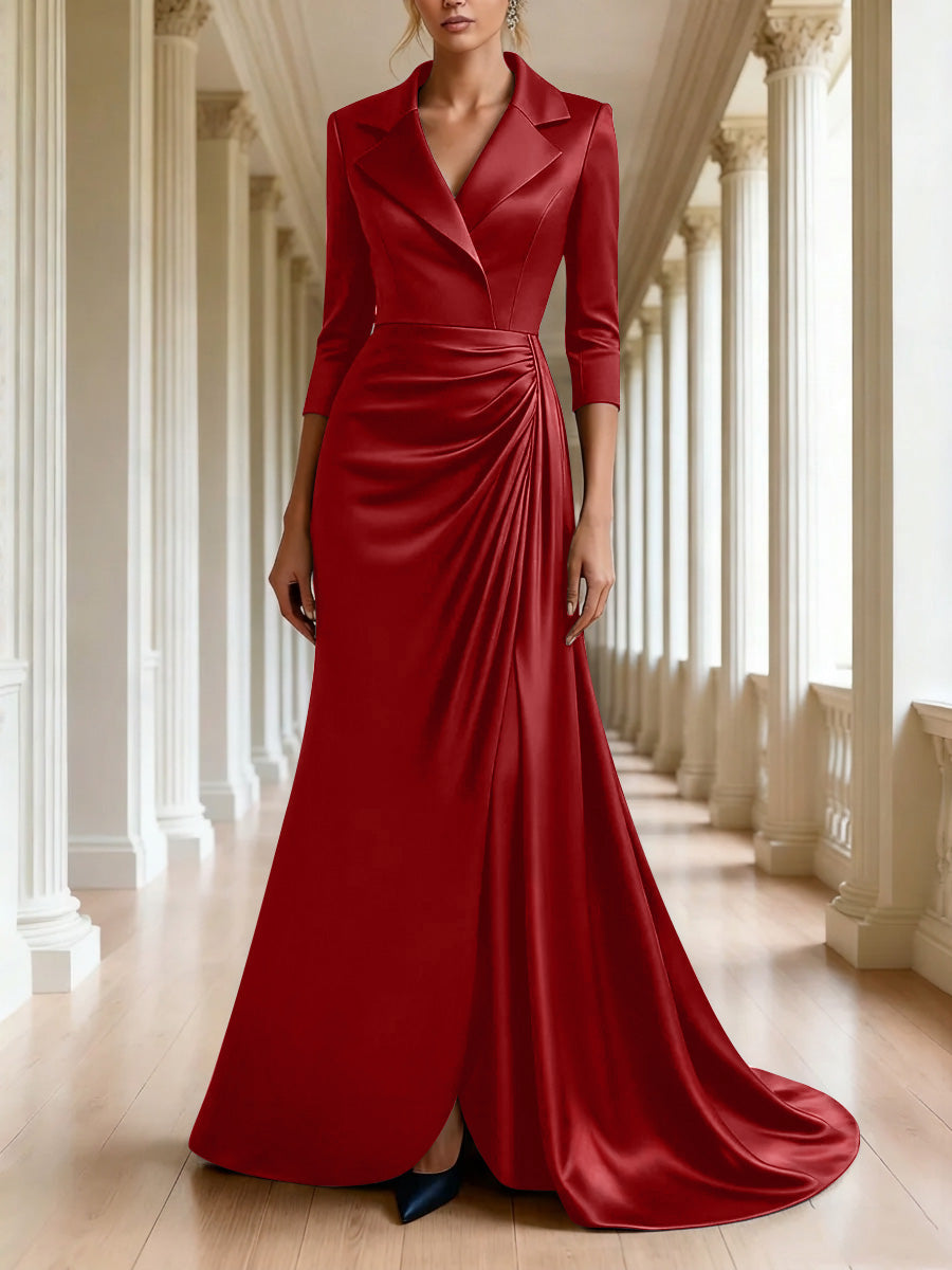 Trumpet Mermaid 3 4 Sleeves V Neck Mother Of The Bride Dresses Floor Length