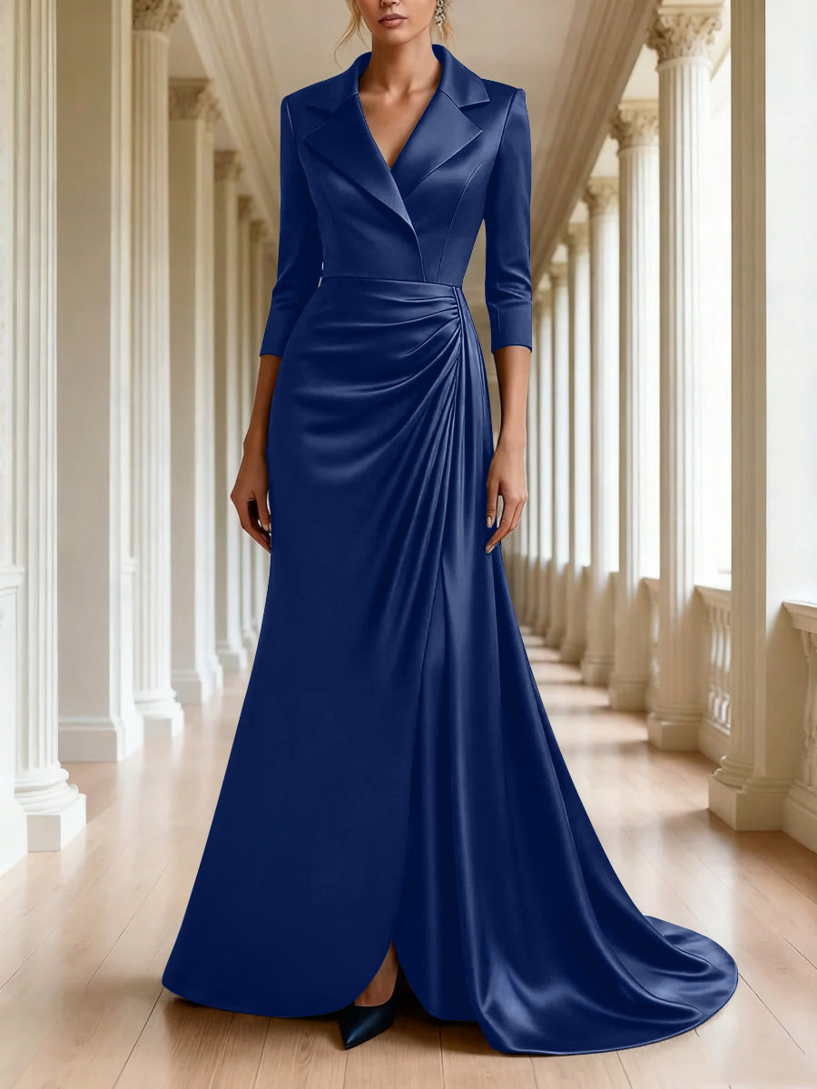 Trumpet Mermaid 3 4 Sleeves V Neck Mother Of The Bride Dresses Floor Length
