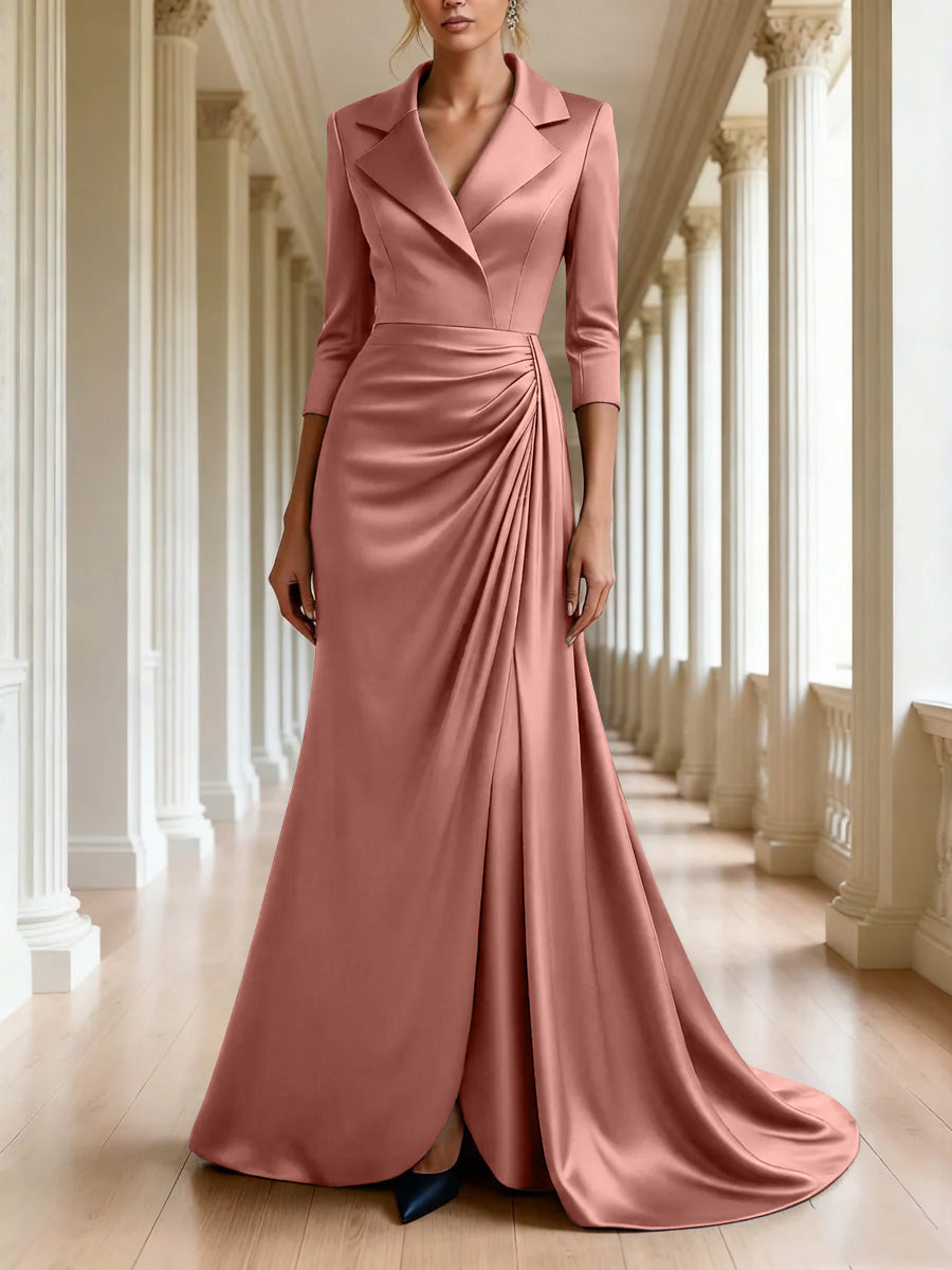 Trumpet Mermaid 3 4 Sleeves V Neck Mother Of The Bride Dresses Floor Length